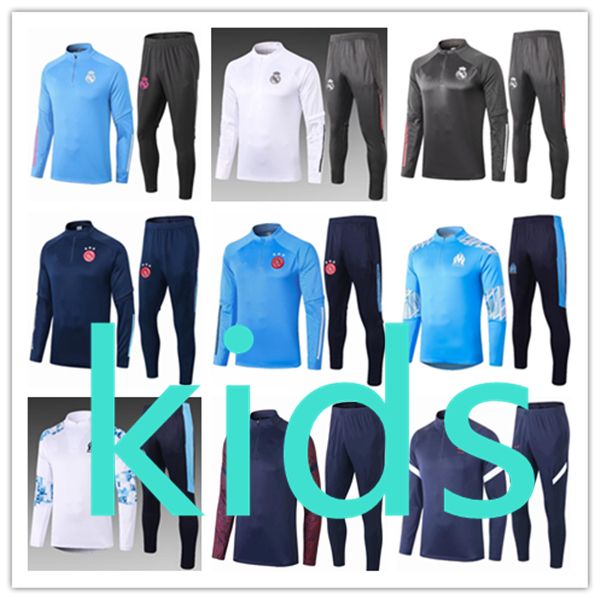 

2020 2021 kids football kits 20 21 clothing soccer jersey training boys tracksuit real madrid kit chandal survetement fc barcelona ajax, Black;yellow