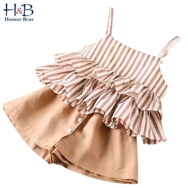 

юмор медведь девочки одежда наборы 2020 новый лето детская одежда полосатый suspender юбка + брюки 2pcs костюм детей одежда, White