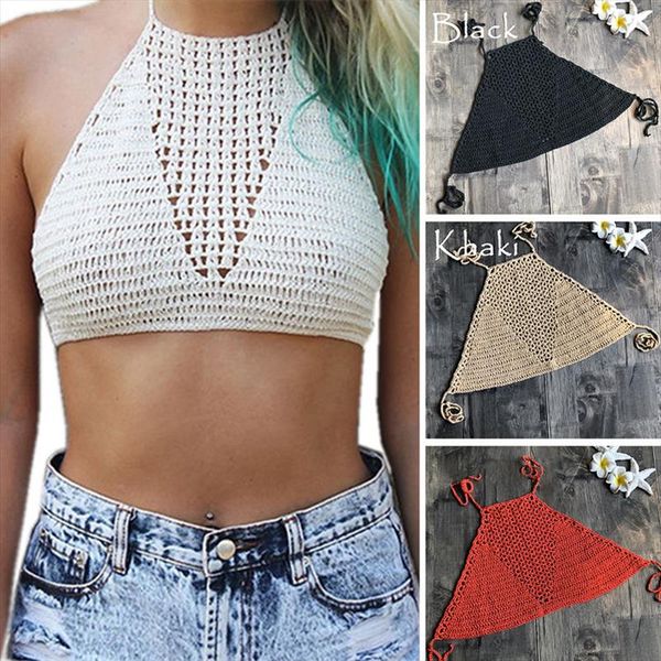 

women summer white halter knitted backless off shoulder short vest crochet underwear bustier tank women femme