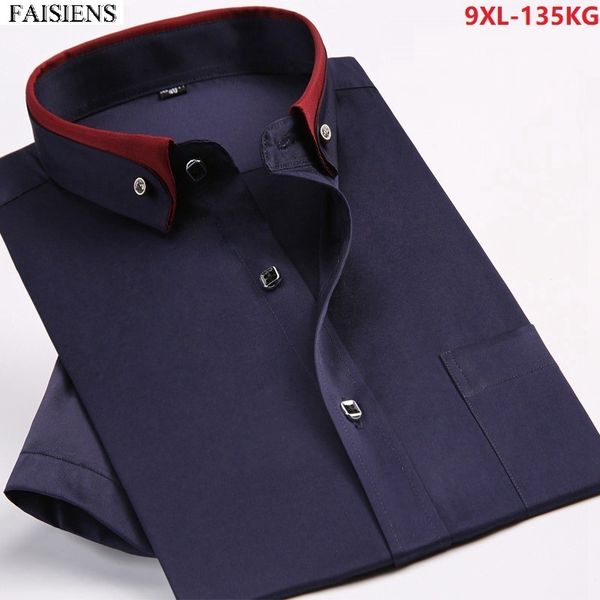 

plus size shirts for men 5xl 6xl 7xl 8xl 9xl short sleeve shirt patchwork formal business summer mans office wedding dress shirt, White;black