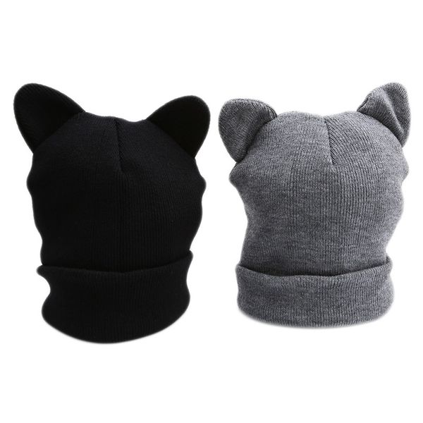 

beanie/skull caps fashion cat ears knitted hat lovely funny winter warm beanie for women wool cap gray black, Blue;gray
