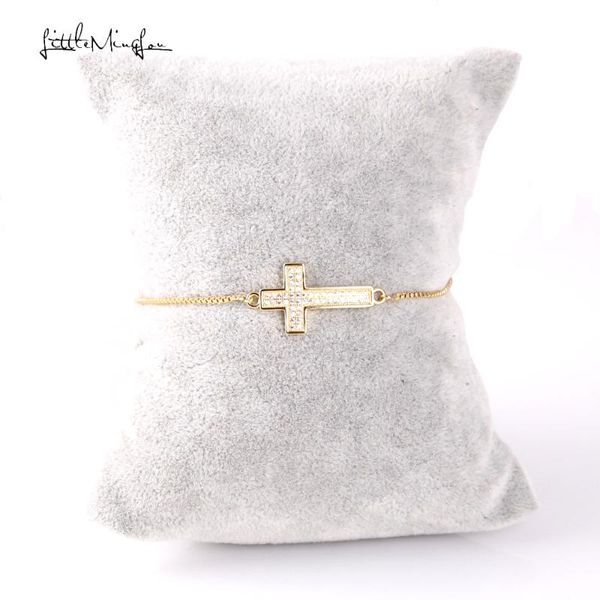 

little minglou men bracelet cz zircon cross charm adjustable link chain women jesus bracelets & bangles for women jewelry, Red;blue