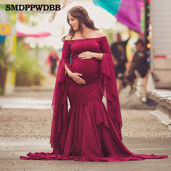 

maternity pgraphy props maternity gown p shoot boho shoulderless bell sleeves maxi long dress pregnancy mermaid, White