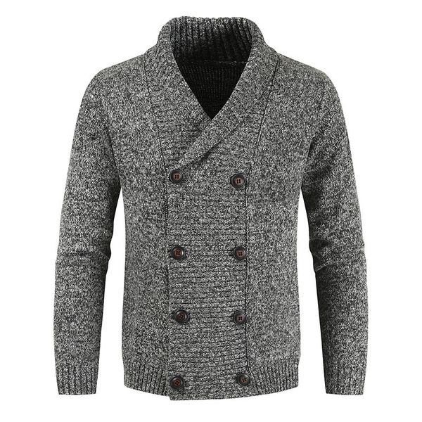 

2020 autumn new men's sweatercoat loose lapel collar double breasted sweater jacket men solid pocket thick warm coat men, White;black