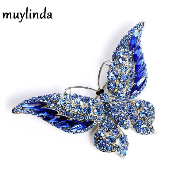 

muylinda butterfly brooch luxury crystal pin big brooches for women party banquet rhinestone pins clothese accessories, Gray