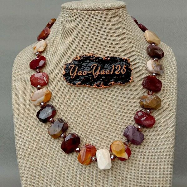 

19'' natural mookaite jasper gems stone rectangle necklace 0927, Silver