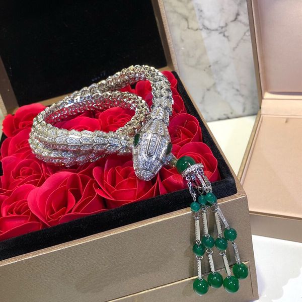 

luxury fashion lady brass tassels full diamond scales green eyes zircon snake serpent 18k plated gold necklaces chokers, Golden;silver