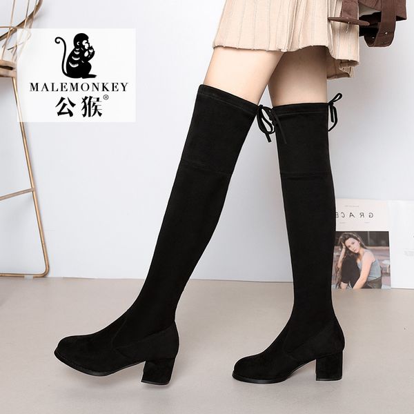 

boots winter thigh high women casual shoes ladies heels over the knee stretch snow female, Black