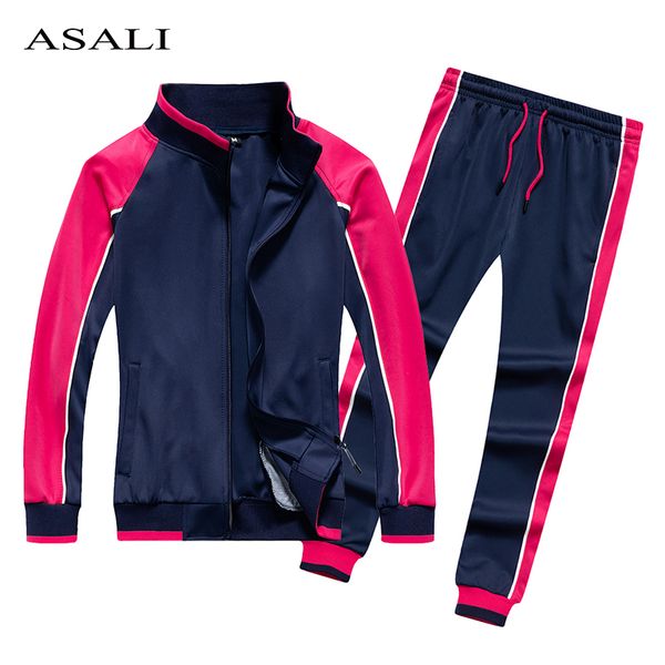

men patchwork sportswear set mens tracksuit sporting fitness clothes 2 pieces long sleeve jacket + pants male casual tracksuits, Gray