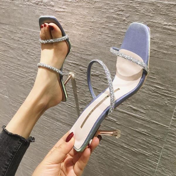 

summer new rhinestones ladies high heels woman high heel slippers shiny women's sandals word band ladies heels non-slip, Black