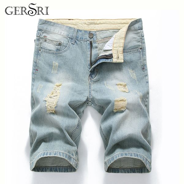 

gersri men's denim shorts short jeans men cotton solid straight short jeans male blue casual