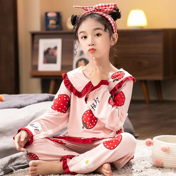 

cotton girls pajamas sets 2020 autumn long sleeve children's sleepwear set cute pajamas girls pyjamas sets for kids nightwear, Blue;red