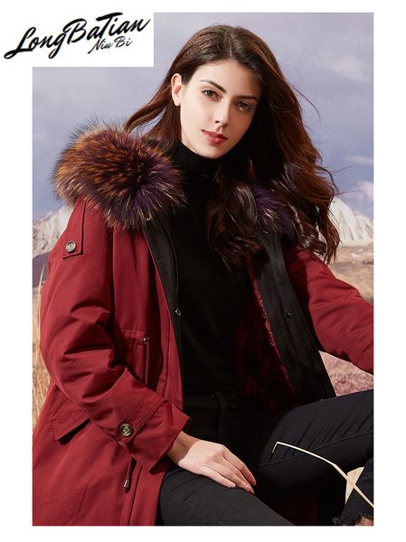 

thicken raccoon fashion fur collar down jacket women's coats female winter parkas casaco zjt202, Black;white