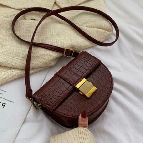 

quality leather female shoulder bags stone pattern saddle bag for women small solid color ladies' messenger crossbody bag sac