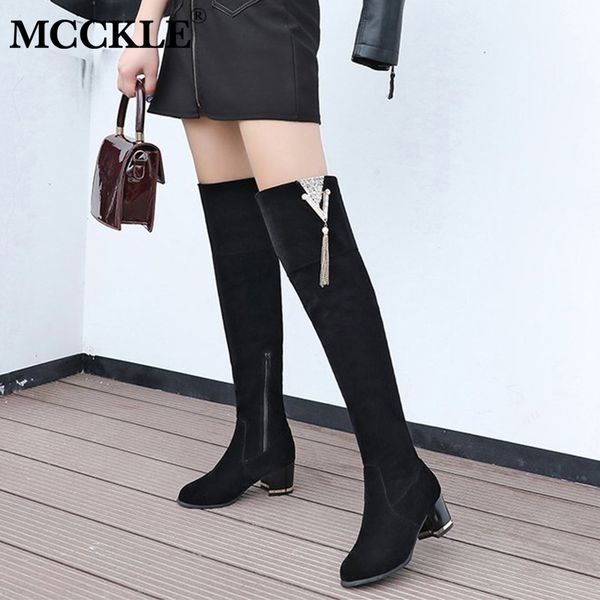 

winter women over the knee boots suede thigh high boots zipper female square heels lace up fashion ladies shoes plus size cx200825, Black