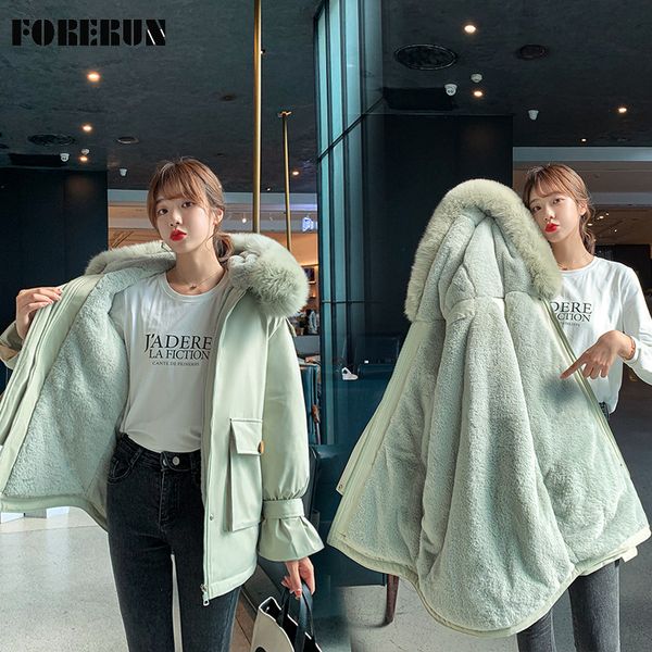 

new women parka large fur hooded winter jacket plus velvet ruffle sleeve big pocket cotton padded warm coat oversized outwear, Black