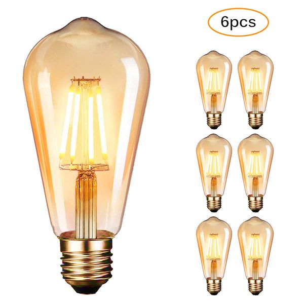 

6 pack retro edison bulb e27 4w st64 vintage edison bulb incandescent lamp filament home decor energy saving led bulbs