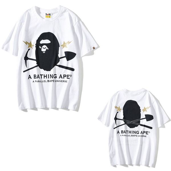 

20s apes t shirt men t-shirt slim women's short sleeve fashion joint style cartoon camouflage ape letter printing stamping large size m, White;black