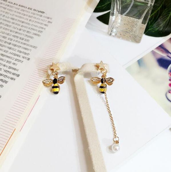 

fashion new earrings bohemian ladies asymmetric wild bee diamond earrings gift gift accessories, White