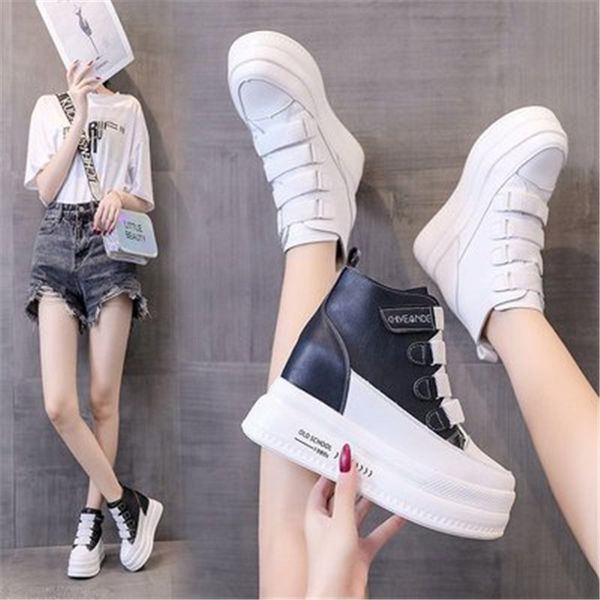 

white trendy shoes women high sneakers women platform ankle boots basket femme chaussures femmes height increase 8 cm shoes, Black