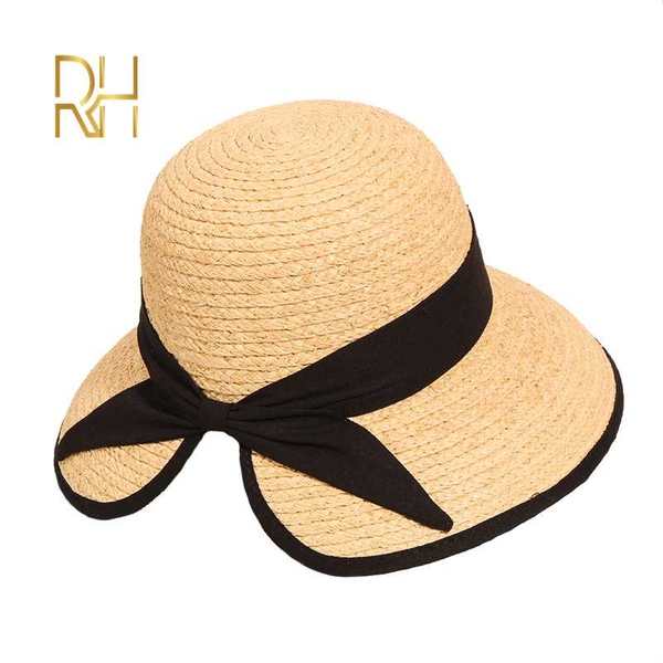 

summer straw raffia hat for women wide brim beach bucket sun hat uv protection beach travel cap with bow tie 2020 rh, Blue;gray