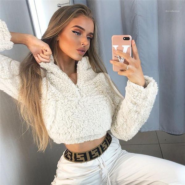 

коротких толстовки женщины зима stand collar zipper карман фуфайка женщины высокая мода keep warm пальто женщины овечьей шерсти, Black
