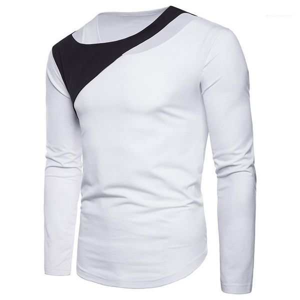 

casual contrast color long sleeve tees mens clothing mens designer panelled t-shirts fashion false two pieces tees, White;black