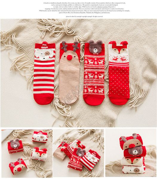 

christmas adults socks cartoon bear elk cartoon mid-calf length sock women girls winter thickened cotton stockings tube hosiery d92105, Pink;yellow