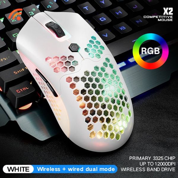 

x2 12000dpi dual mode gaming mouse 7 keys hollow out design wireless mouse with rgb light effect for lappc