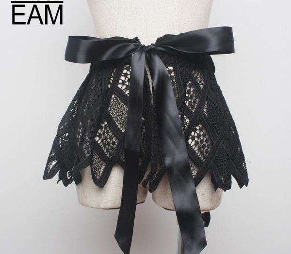 

eam 2020 new summer belt lace bandage bow wide corset belt for women casual hollow out wild waistband female beautiful, Black;brown
