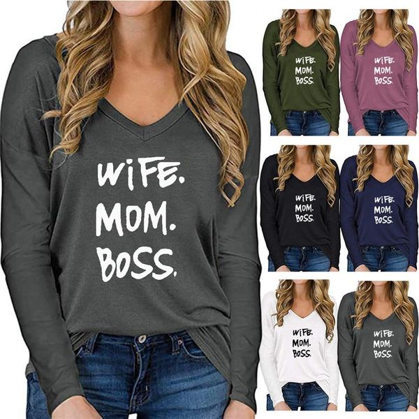 

designer casual tshirt loose solid color letter printed v neck plus size womens clothing dropshipping autumn womens, White