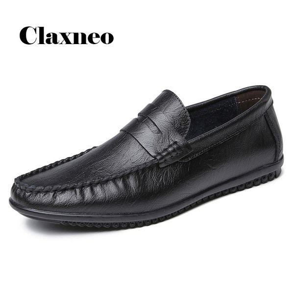

claxneo man shoes slip on 2020 summer men's leather shoe soft breathable flat loafers male moccasins leisure footwear new, Black