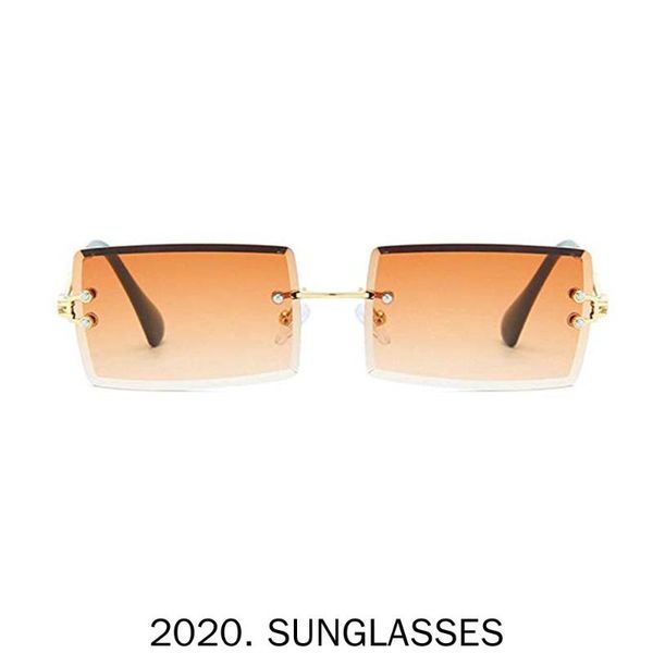 

sunglasses small rectangle women rimless square sun glasses for 2021 summer style female uv400 green brown fml, White;black