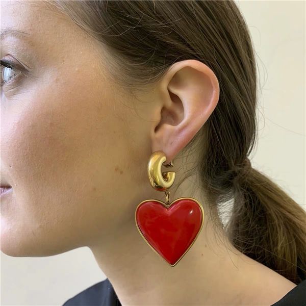 

vintage big red heart drop earrings for women 2020 new personality statement earrings black, Silver