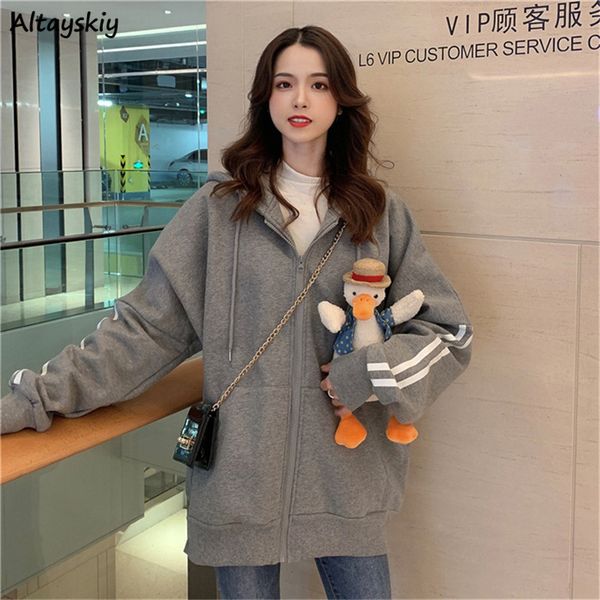 

basic jackets women fashion striped ulzzang retro spring harajuku all-match gray hooded loose girls coats pockets chic outwear, Black;brown