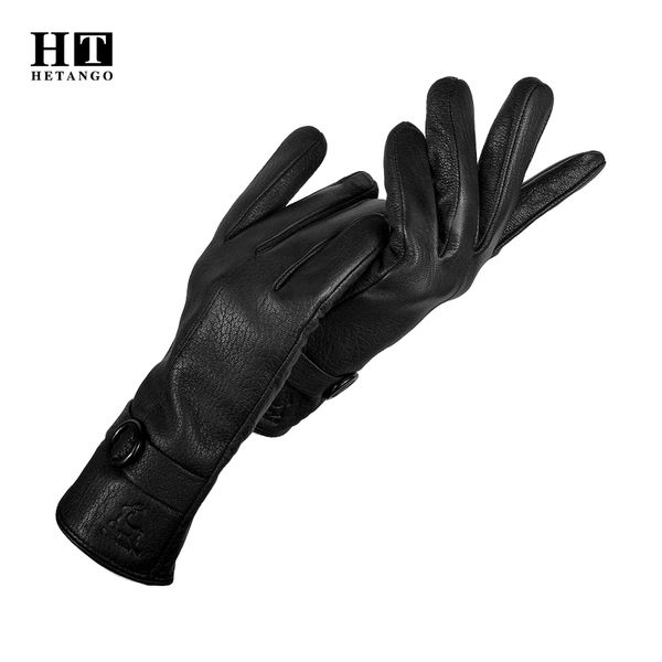 

winter new women' leather gloves thicken outdoor warm soft buckskin wool lining black fashion decorative buckle cold mittens, Blue;gray