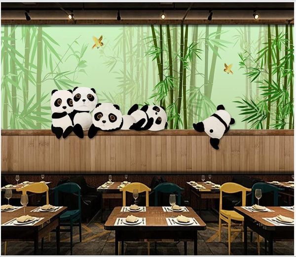 wallpapers Foto feita sob encomenda para paredes 3d mural pintado mão panda floresta de bambu mural de pintura decorativa papéis de parede de fundo decoração de casa