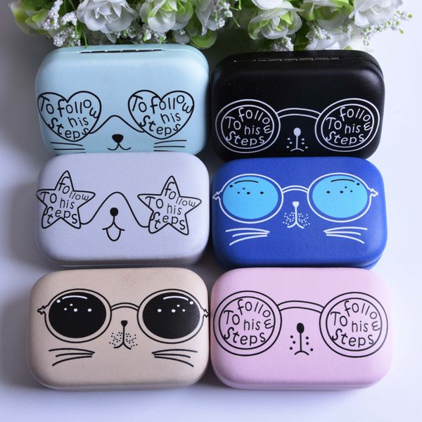 

симпатичные красочные печати pu contact lens case с зеркалом цветные контактные линзы box kit прекрасный travel box для глаз, Silver