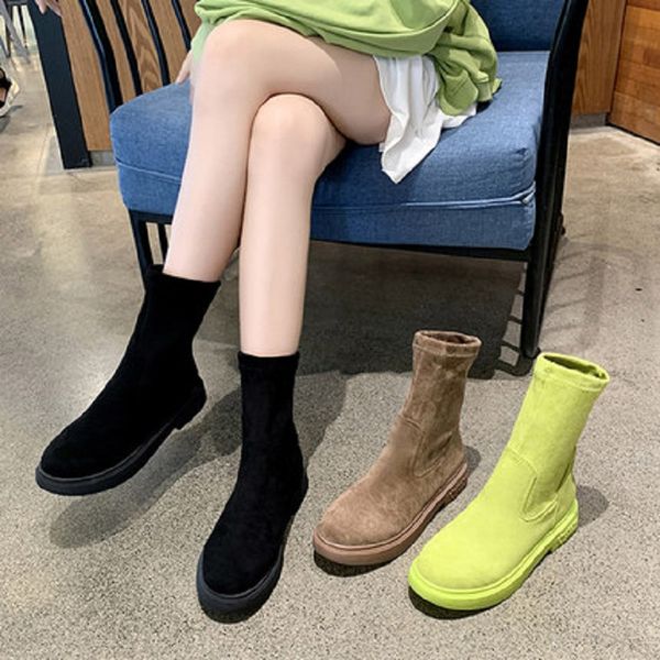 

2020 new korean version of the autumn and winter stretch women's boots fashion british wind casual martin boots women's, Black