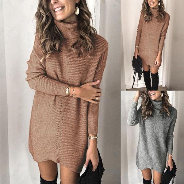 

women autumn winter hollow out high collar long sleeve sweater dress pullover casual elegant sheath slim dress, Black;gray