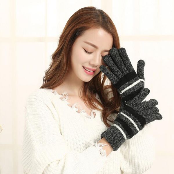 

winter split-finger knitted wool striped gloves winter cold-proof thick warm gloves a8, Blue;gray