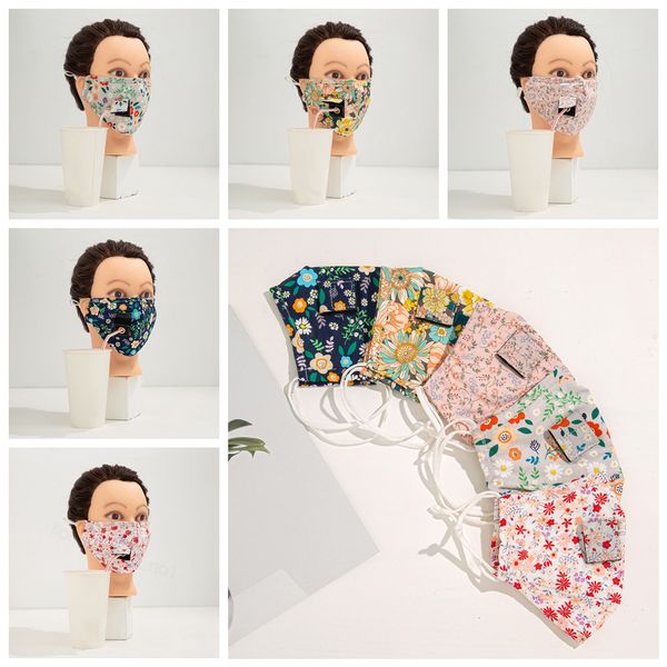 

3layers straw 5styles mouth cotton mask washable ear-hanging dustproof mask floral prinbted can be drinking with straw mask ffa4194
