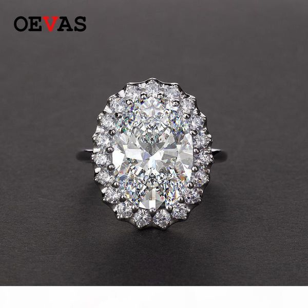 

oevas 10 oval high carbon diamond fashion wedding ring luxury s925 sterling silver sparkling cz flower party jewelry gift, Golden;silver