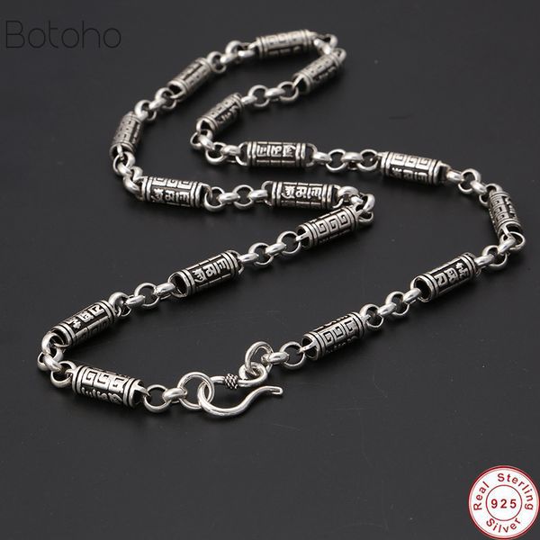 

chains 6mm 925 silver colour male chain men necklace bamboo shape s925 sterling women homme jewelry 50cm 55cm 60cm