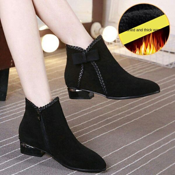 

hkxn women boots ladies fashion zipper ankle boots casual large size suede warm fur winter warm shoes 35-42 t, Black