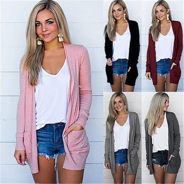 

верхняя одежда с длинным рукавом кардиган женщины плащи сплошной цвет большой размер crew neck модельер новый женский с карманом, Tan;black