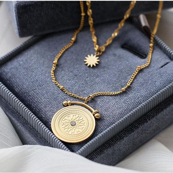 

multilayered ancient rome disc coin necklace stainless steel for women rose gold color star pendant fashion 2020, Silver