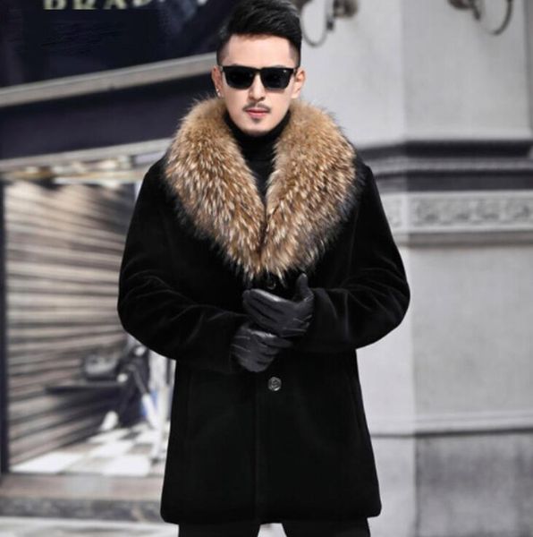 

autumn faux leather jacket mens winter thicken warm fur leather coat men loose jackets jaqueta de couro black b125
