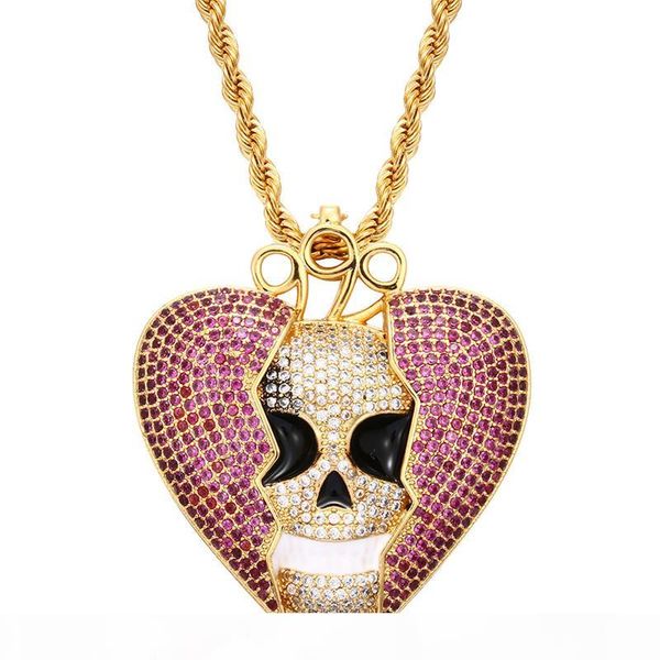 

hip hop necklace gold silver color cz devil heart pendant necklace with 24inch rope chain for men women