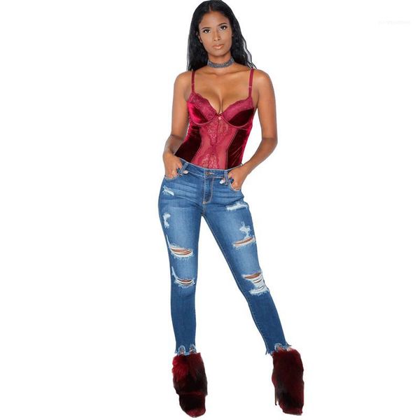

high waisted capris jeans women designer clothes women ripped jeans fashion hole panelled tassel jeans casual, Blue